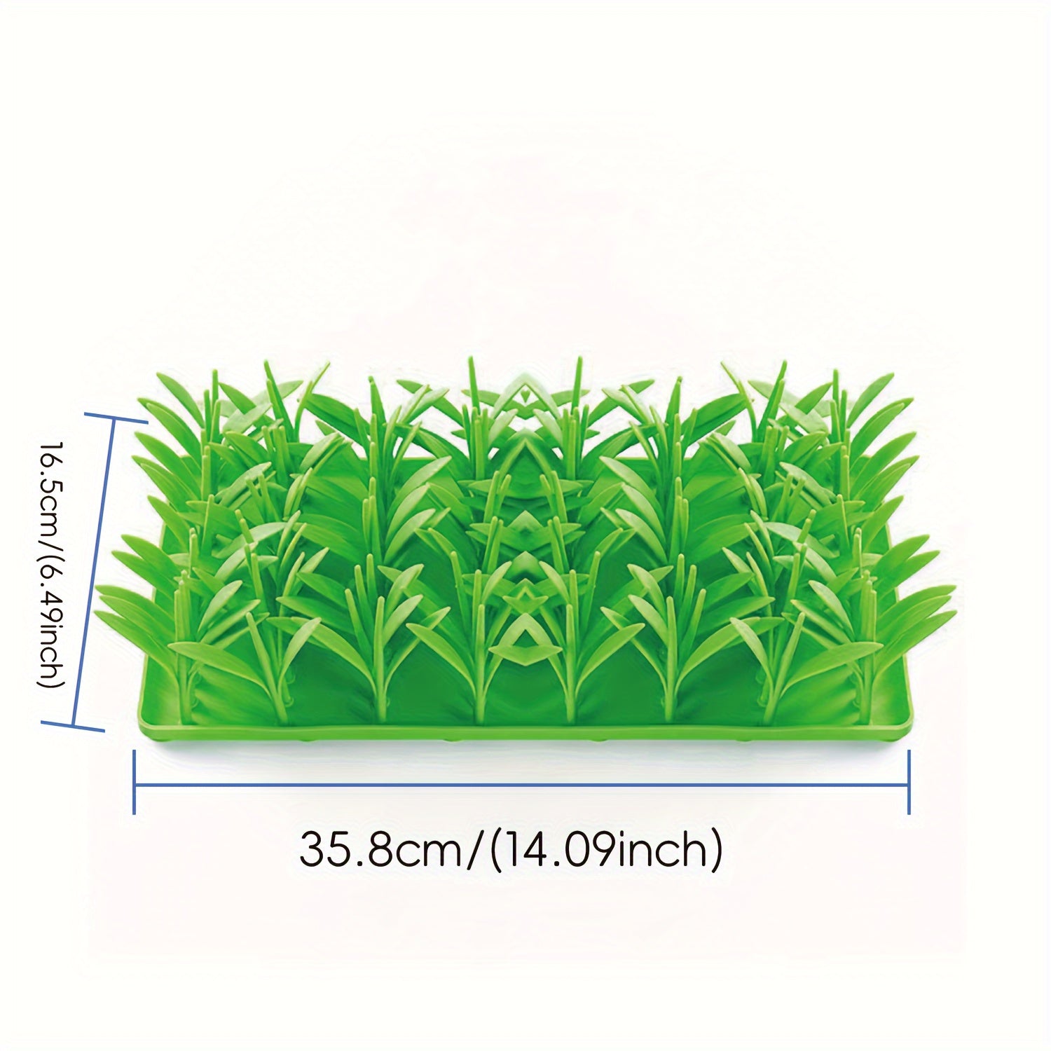 Green artificial grass mat with dimensions on a white background