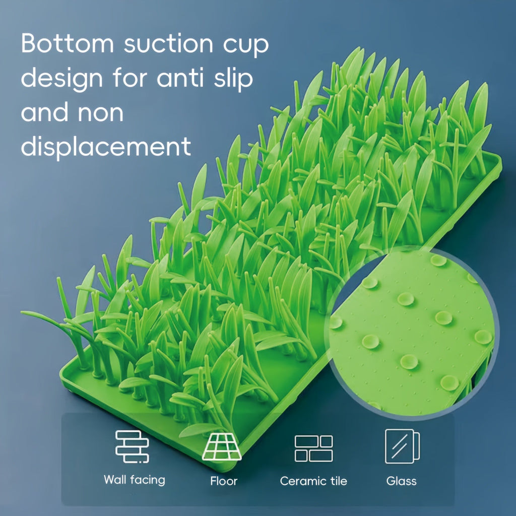 Green textured mat with suction cups for various surfaces on a blue background