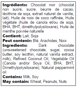 Ingredients list for a product on a black background