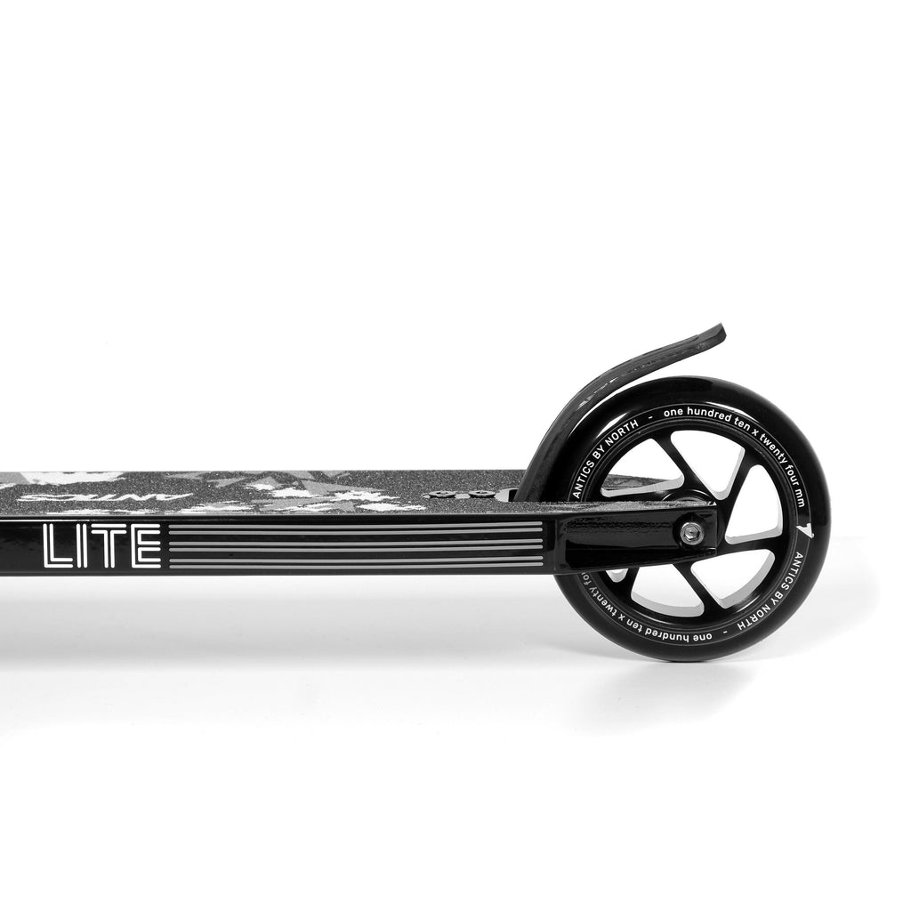 Close-up of a scooter with 'Lite' branding on a white background