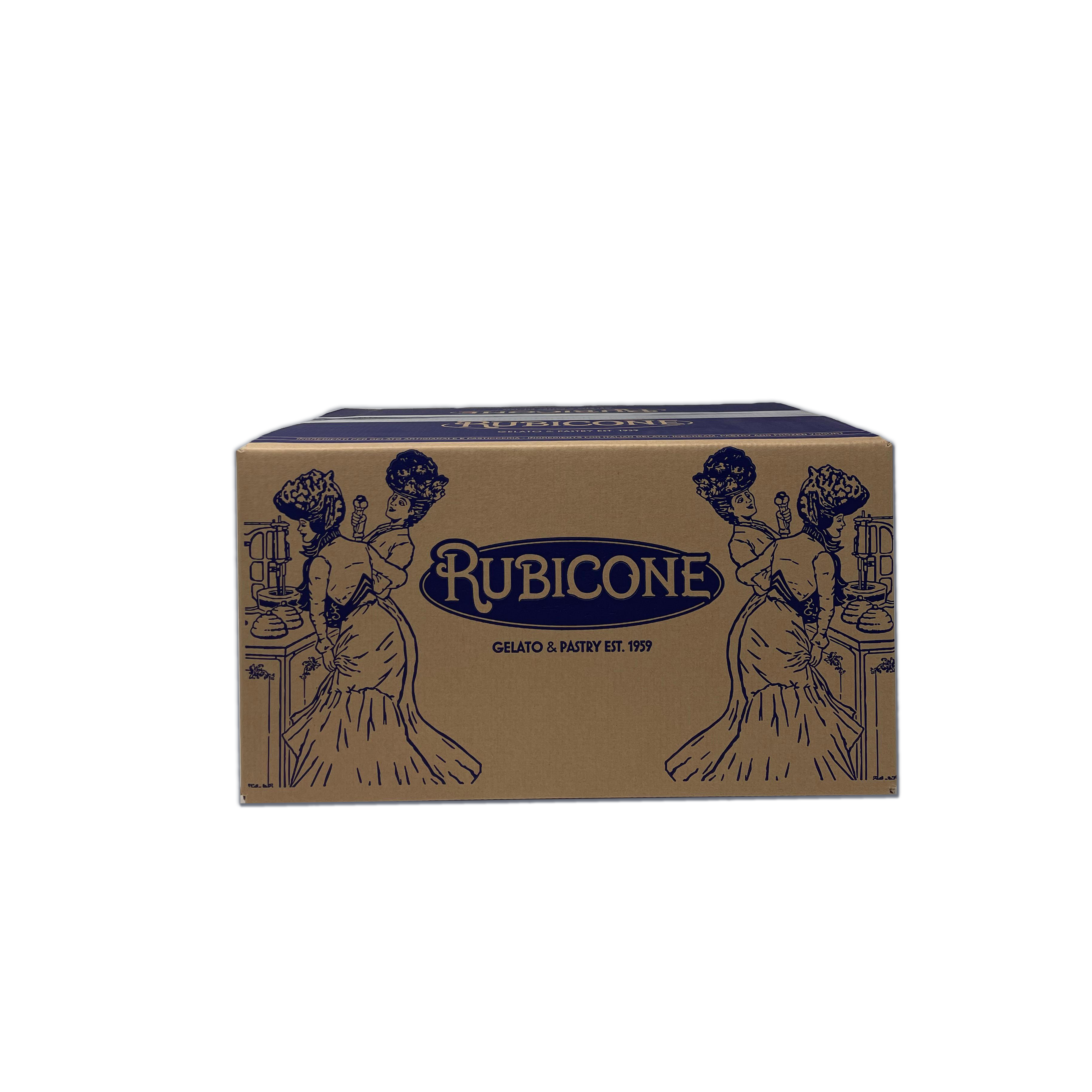 Cardboard box with Rubicone branding on a white background