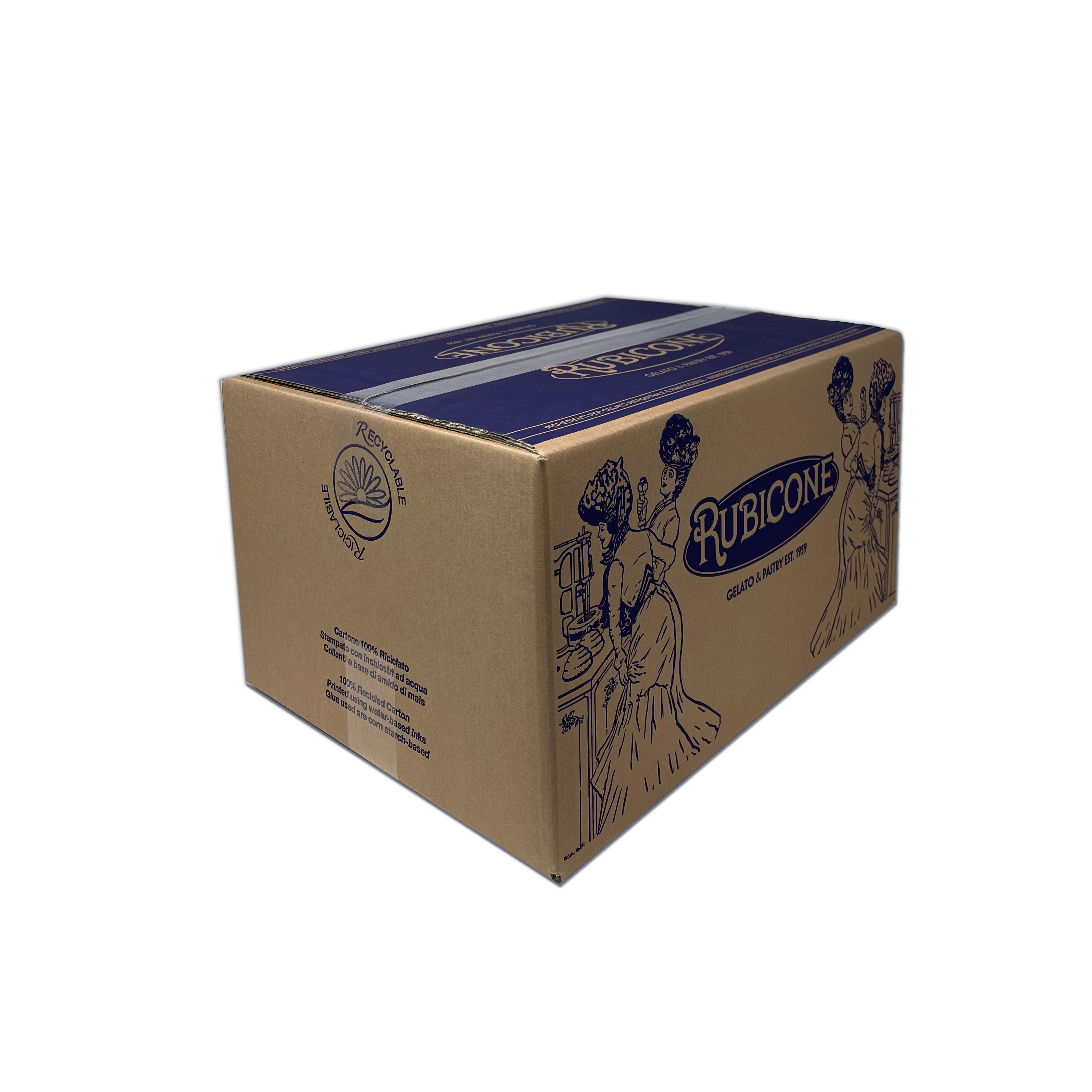 Cardboard box with Rubicone branding on a white background