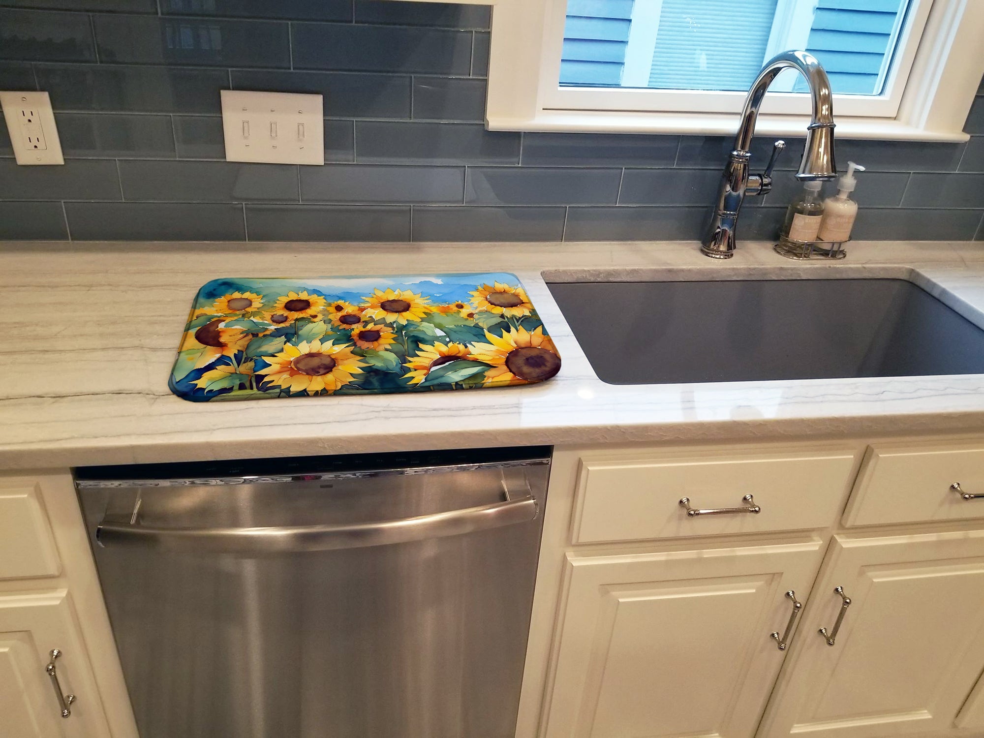 Watercolor Sunflowers - Dish Drying Mat