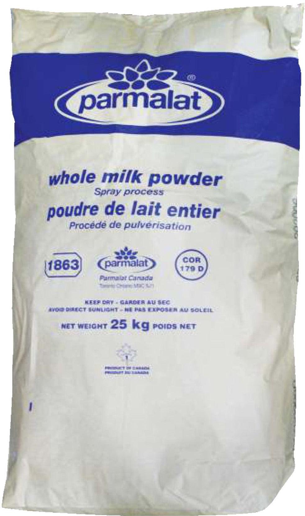 Parmalat whole milk powder package on a white background