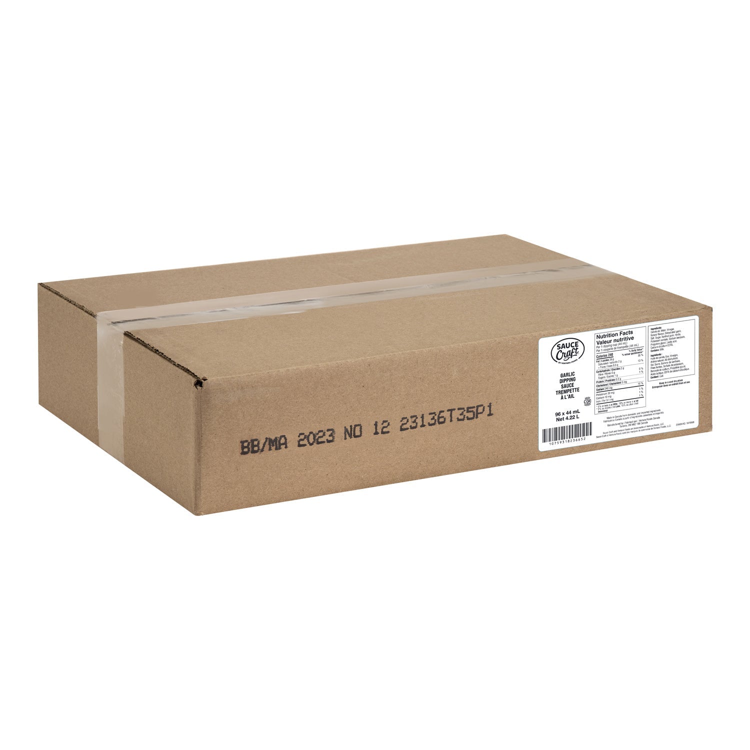 Cardboard box with a label on a white background